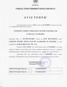 Consiliului Tehnic Permanent pentru Constructii – Fire Alarm Cables, Control Cables