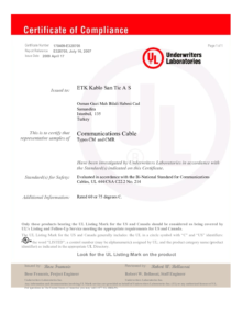 Underwriters Laboratories (UL) 170409-E328705 (ETK Kablo) (en-US)