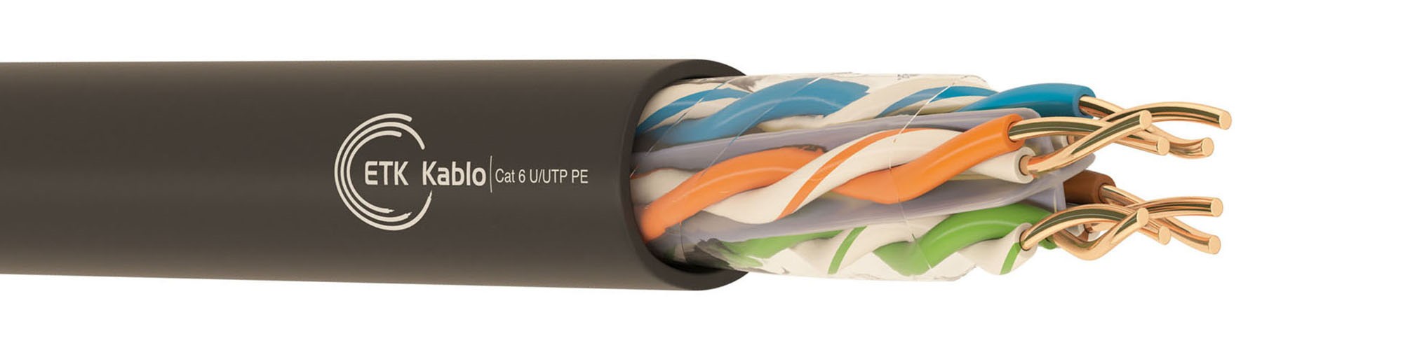 CAT 6 U/UTP PE Ethernet Cable | ETK Kablo CAT 6 U/UTP PE Ethernet cable – 4-pair solid copper conductor, PE jacket for outdoor structured cabling up to 1 Gbps & 250 MHz – ETK Kablo