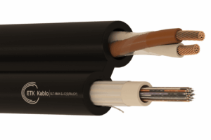 Cablu fibra optica utilizat în rețele FTTH și telecomunicații, prezentat în structură tehnică.