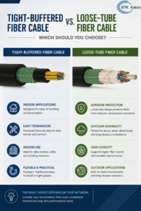 ETK Kablo tight-buffered fiber cable vs loose-tube fiber cable comparison for indoor, outdoor, data center and telecom applications