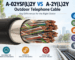 A-02YSF(L)2Y vs A-2Y(L)2Y outdoor telephone cable comparison showing multi-pair copper construction, moisture protection, insulation type, cable size and underground telecom applications.