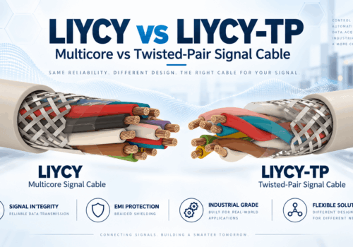 LIYCY vs LIYCY-TP comparison showing multicore and twisted-pair screened signal cable constructions for industrial automation, signal integrity and EMI protection.