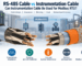 Modbus RTU cable comparison showing RS-485 and instrumentation cable constructions with shielding, twisted pairs, characteristic impedance, distance and baud-rate considerations for industrial communication.