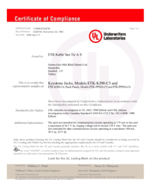 Underwriters Laboratories (UL) 170409-E328704 (ETK Kablo) (en-US)