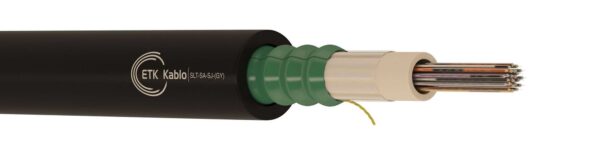 SLT-SA-SJ-(GY12) fiber optik kablo – çelik bant zırhlı, jel dolgulu tek tüplü yapı, dış mekan kanal ve direkt gömme uygulamalar için – ETK Kablo