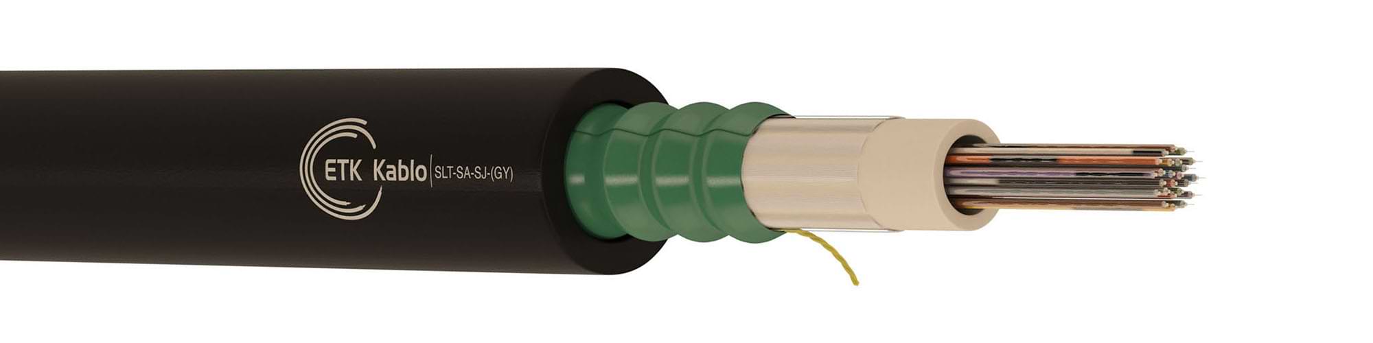 SLT-SA-SJ-(GY12) Fiber Optik Kablo | ETK Kablo SLT-SA-SJ-(GY12) fiber optik kablo – çelik bant zırhlı, jel dolgulu tek tüplü yapı, dış mekan kanal ve direkt gömme uygulamalar için – ETK Kablo