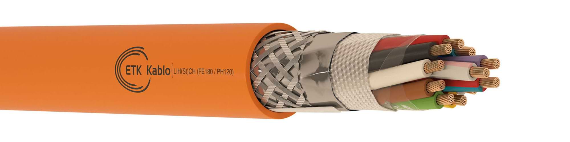 LIH(St)CH FE180 PH120 Yangına Dayanıklı Kablo | ETK Kablo LIH(St)CH FE180 PH120 yangına dayanıklı kablo – halojensiz HFFR kılıf, kalaylı bakır örgülü ekran, 180 dk yalıtım ve 120 dk devre bütünlüğü – ETK Kablo