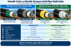 Fiber kablo zırh karşılaştırması: koruge çelik bant, çelik tel zırh, aramid ve cam ipliğin mekanik ve elektriksel özellikleri.