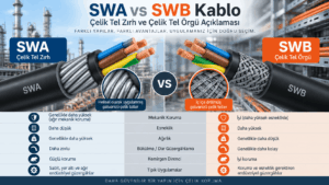SWA ve SWB kablo farkı: çelik tel zırh ile çelik tel örgünün mekanik koruma, esneklik ve ağırlık karşılaştırması