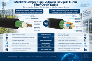 Tek tüplü ve çok tüplü fiber farkı: tüp düzeni, fiber sayısı, kablo çapı ve kullanım alanları karşılaştırması.