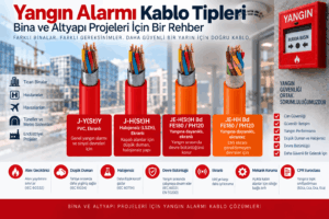 Yangın alarm kablosu seçimi için J-Y(St)Y, J-H(St)H, JE-H(St)H ve JE-HH kablolarının karşılaştırması.