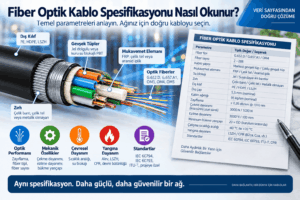 Fiber optik kablo teknik özellikleri; fiber tipi, fiber sayısı, loose tube, zırh, dB/km zayıflama, çekme, ezilme, bükülme ve IEC 60794 değerleri