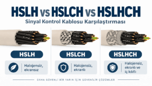 HSLH kablo farkları: ekransız HSLH, kalaylı bakır örgülü HSLCH ve iç kılıflı ekranlı HSLHCH kontrol kabloları