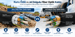 Kuru ve jel dolgulu fiber optik kablo farkı; su ile şişen ip ve bant, tüp dolgu jeli, su bloklama ve ek hazırlığı karşılaştırması
